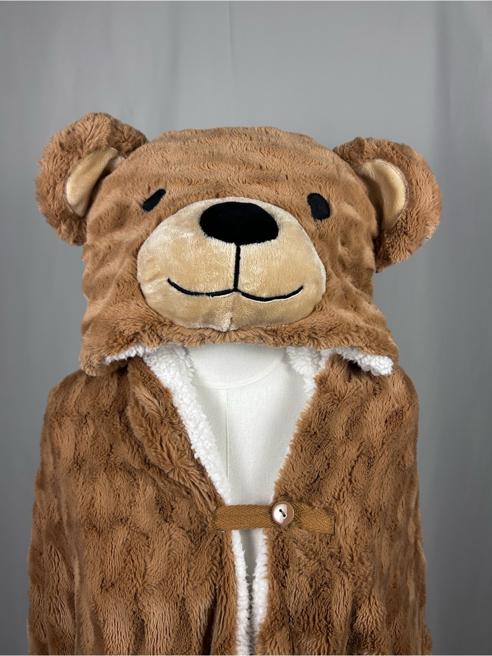 Cozy Brown Bear Wearable Blanket Cloak Cape Sherpa Lined Hood with Ears Adult OS